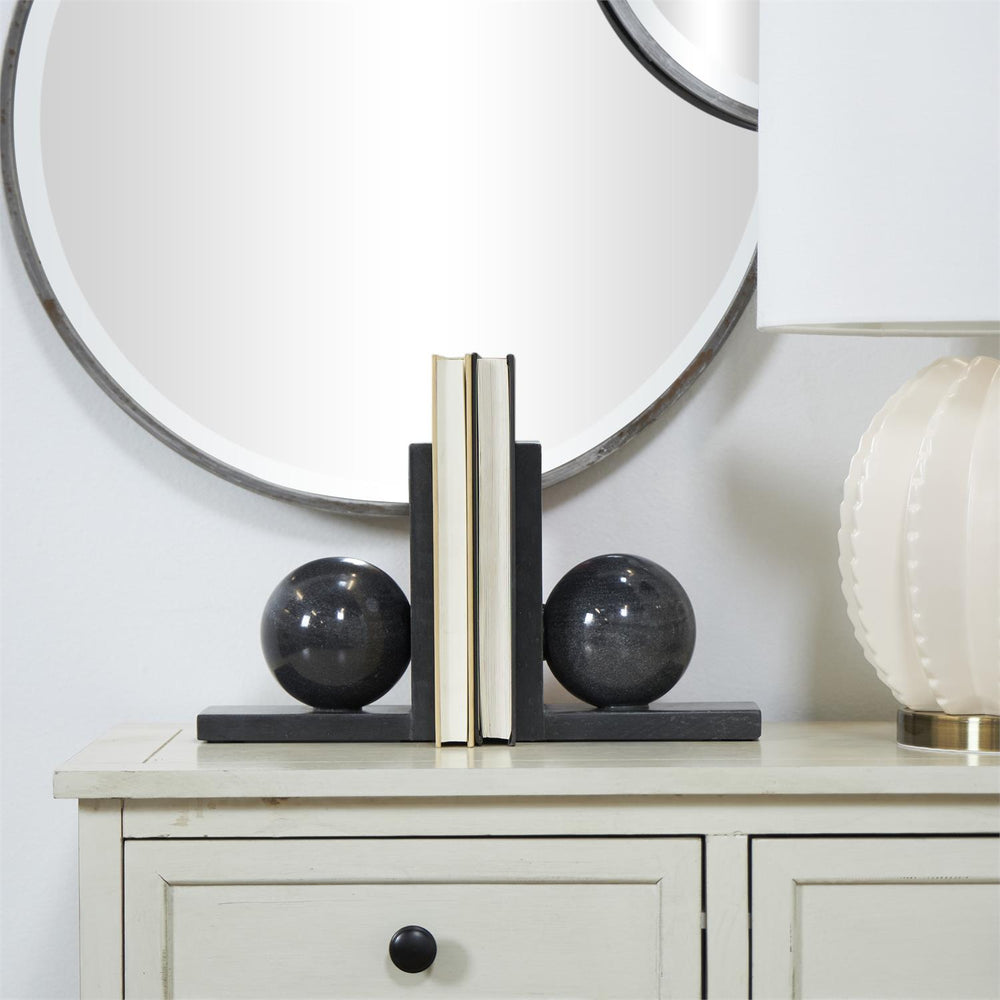Marble Orb Bookends Set with L- Shaped Base