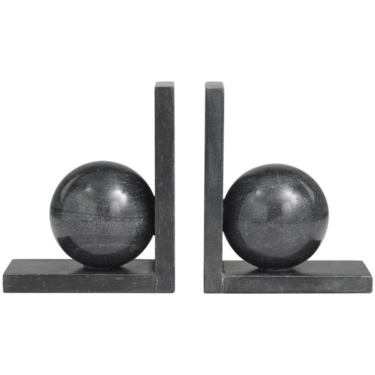 Marble Orb Bookends Set with L- Shaped Base