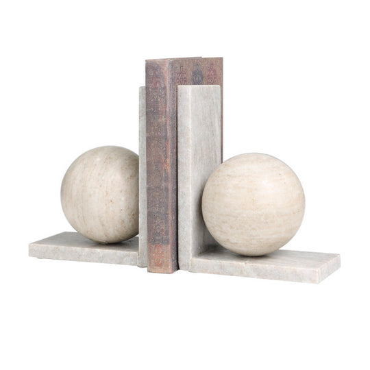 Marble Orb Bookends Set with L- Shaped Base