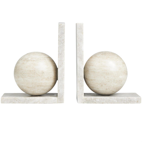 Marble Orb Bookends Set with L- Shaped Base