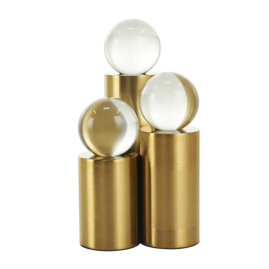 Glass Orb on Metal Cylindrical Post Sculptures Set