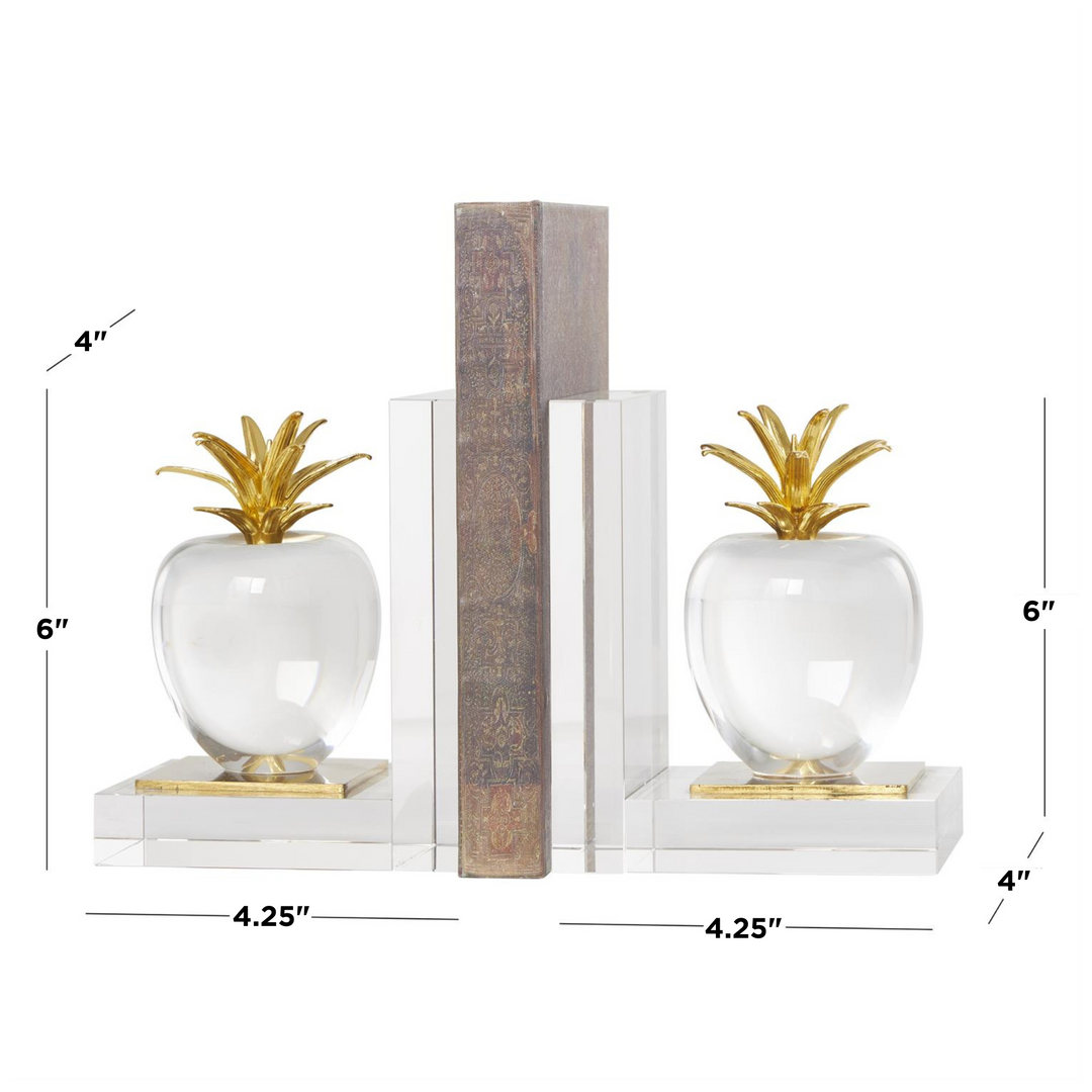 Crystal Apple Bookends Set with Gold Leaves