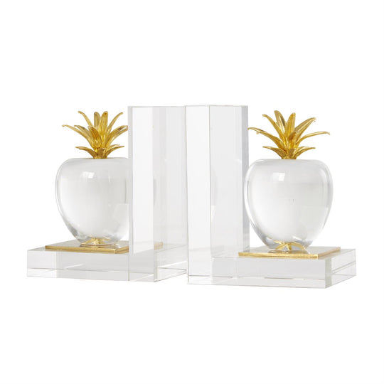 Crystal Apple Bookends Set with Gold Leaves