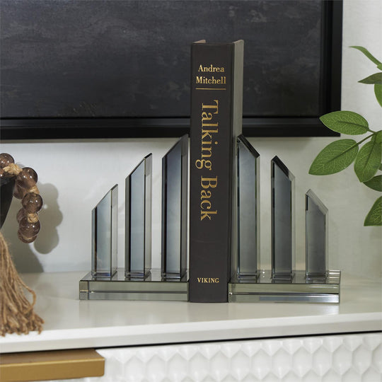 Columnar Pyramid Geometric Crystal Bookends Set