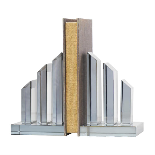 Columnar Pyramid Geometric Crystal Bookends Set