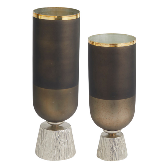 Colorblock Metal Candle Holder Set with Gold Accents