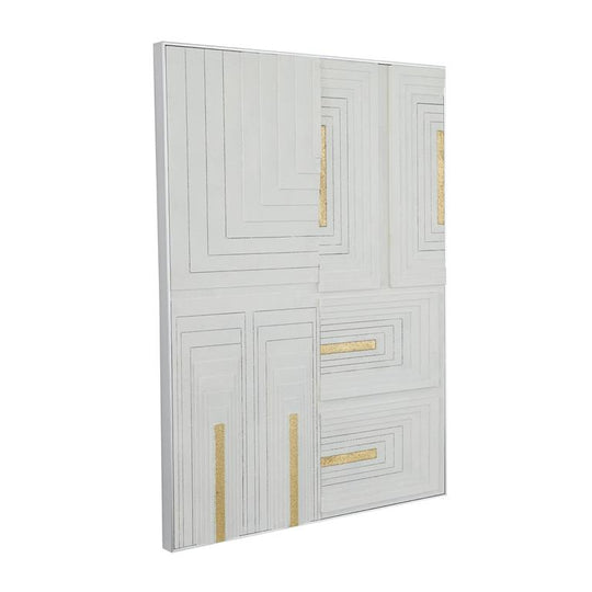 3D Carved Geometric Lines Canvas Framed Wall Art with Gold Accents