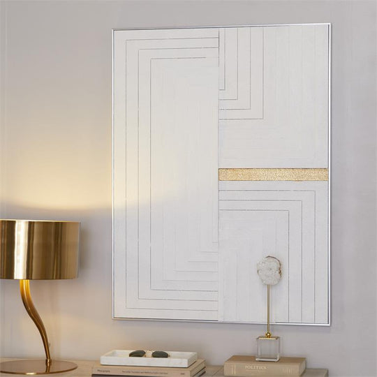 3D Carved Geometric Lines Canvas Framed Wall Art with Gold Accents