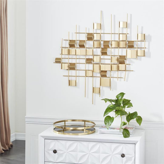 Geometric Metal Grid Wall Decor with Rectangular Accents Set