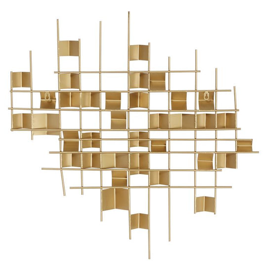 Geometric Metal Grid Wall Decor with Rectangular Accents Set