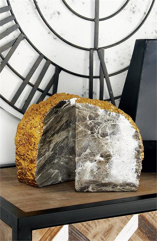 Geode Faux Marble Bookends Set with Gold Edges