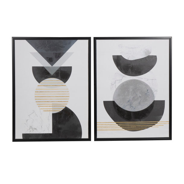 Mid Century Modern Geometric Wall Art with Gold Accents Set