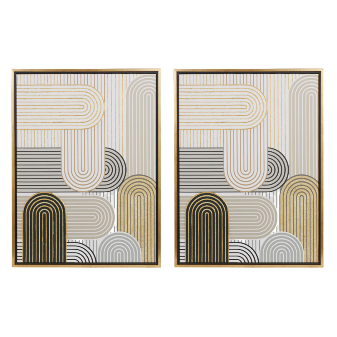 Art Deco Abstract Framed Wall Art with Gold Accents Set