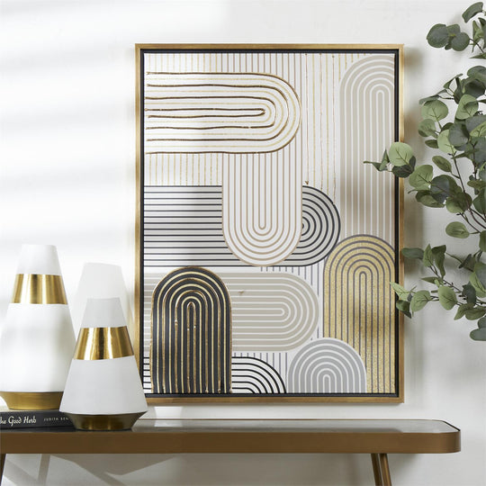 Art Deco Abstract Framed Wall Art with Gold Accents Set