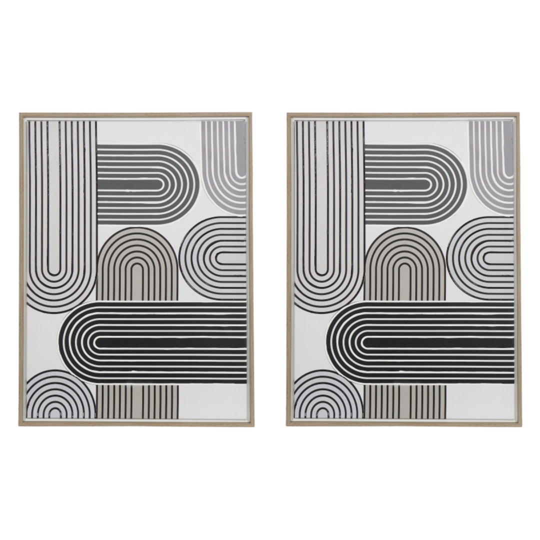 Art Deco Abstract Framed Wall Art with Black Accents Set