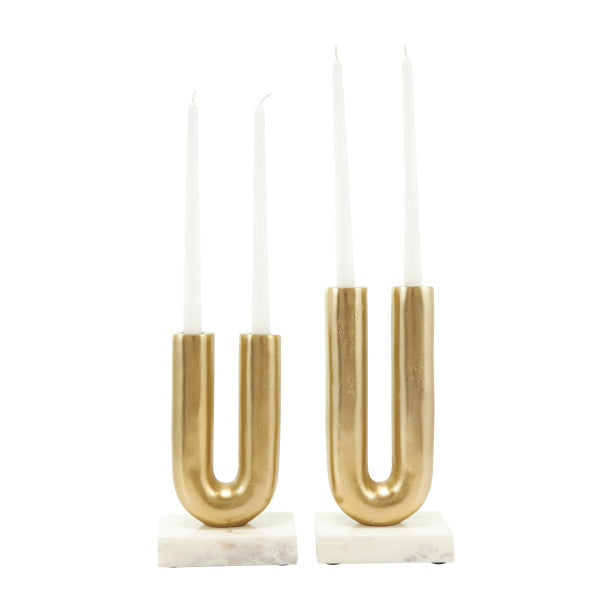 Metal U-Shaped Candle Holder Set with Marble Bases