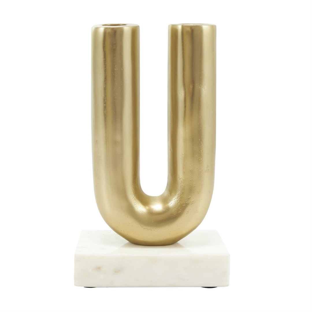 Metal U-Shaped Candle Holder Set with Marble Bases