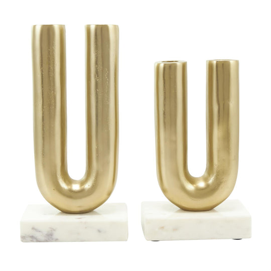 Metal U-Shaped Candle Holder Set with Marble Bases