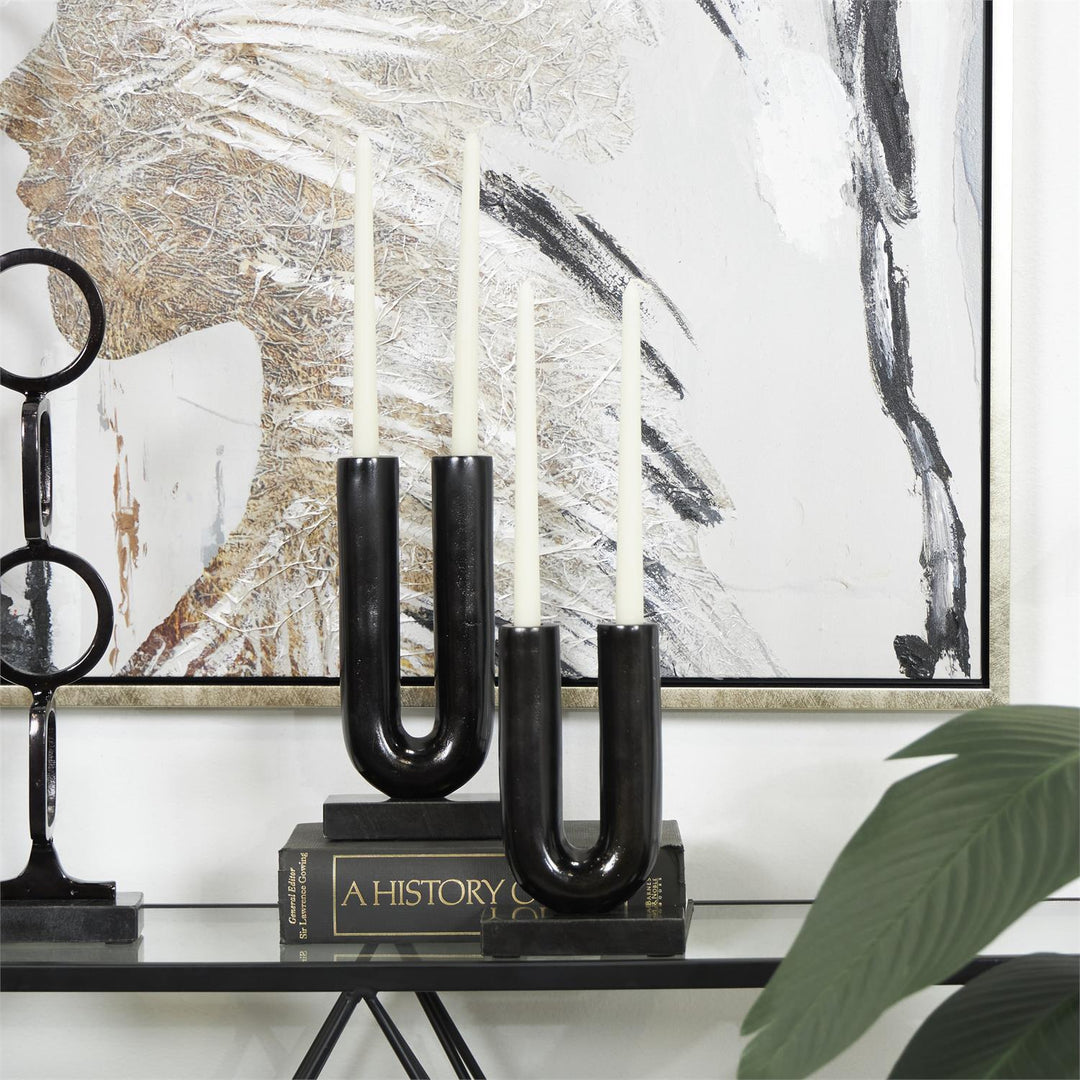 Metal U-Shaped Candle Holder Set with Marble Bases