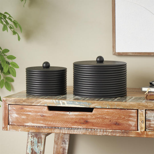 Large Round Ribbed Storage Box Set with Lids