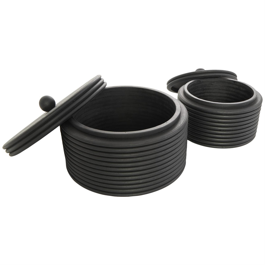 Large Round Ribbed Storage Box Set with Lids