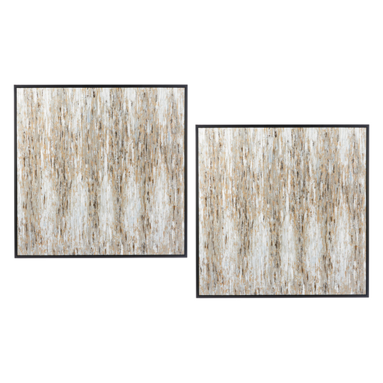 Linear Abstract Square Wall Art with Brown Frame Set