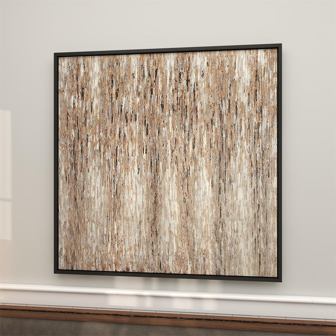 Linear Abstract Square Wall Art with Brown Frame Set