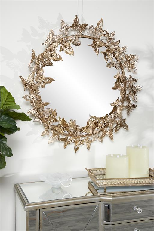 Metal 3D Butterfly Wall Mirror, 28"