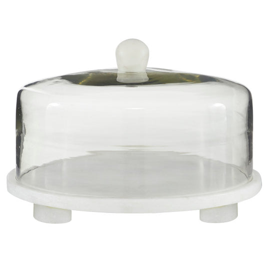 Marble Cake Stand with Glass Lid, 12"