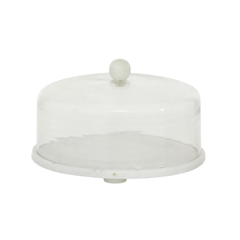 Marble Cake Stand with Glass Lid, 12"