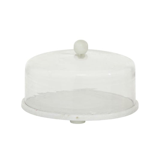 Marble Cake Stand with Glass Lid, 12"