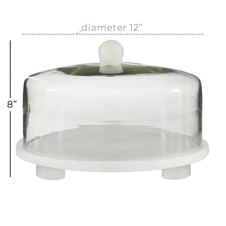 Marble Cake Stand with Glass Lid, 12"