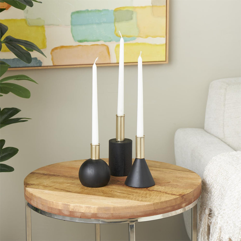 Geometric Shapes Candle Holder Set with Gold Accents