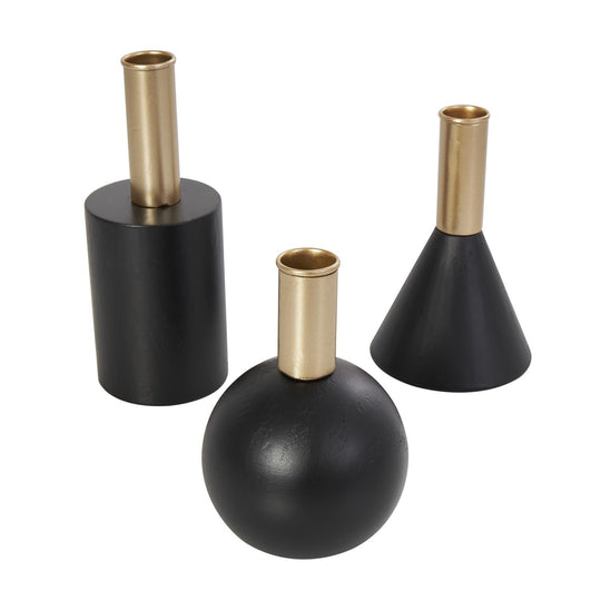 Geometric Shapes Candle Holder Set with Gold Accents