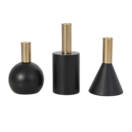 Geometric Shapes Candle Holder Set with Gold Accents