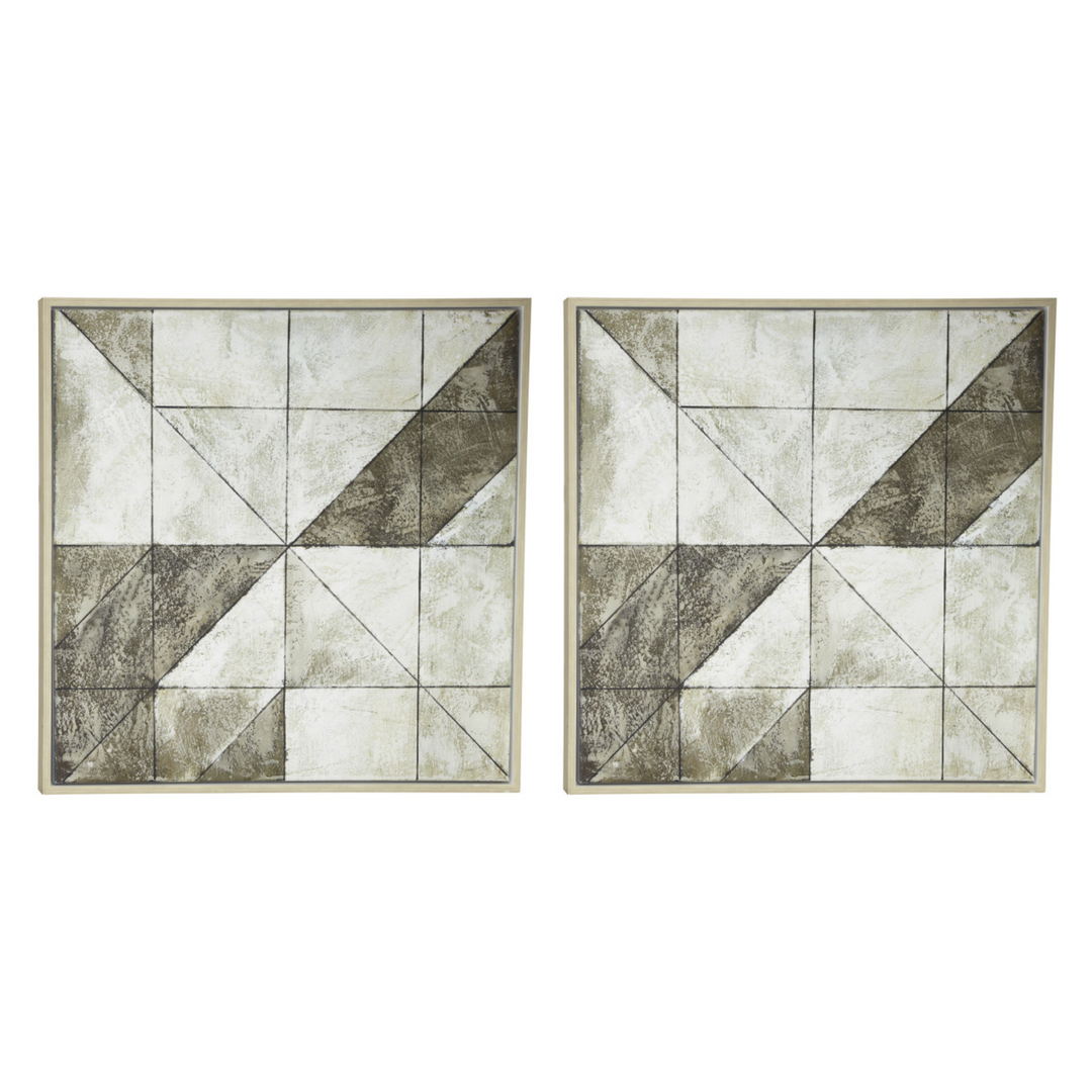 Checkered Geometric Wall Art with Light Gold Frame Set