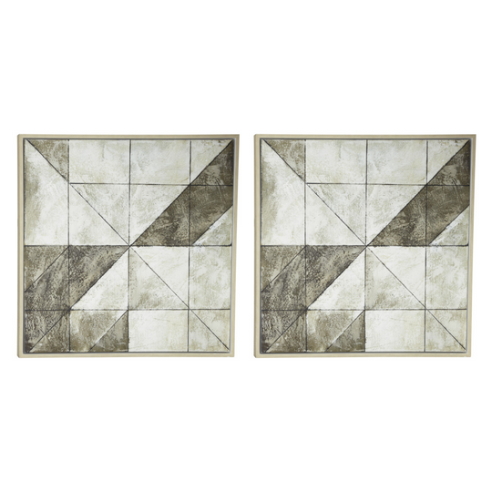 Checkered Geometric Wall Art with Light Gold Frame Set