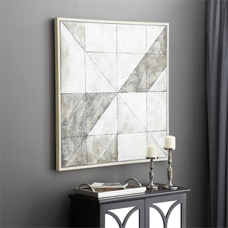 Checkered Geometric Wall Art with Light Gold Frame Set