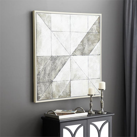 Checkered Geometric Wall Art with Light Gold Frame Set