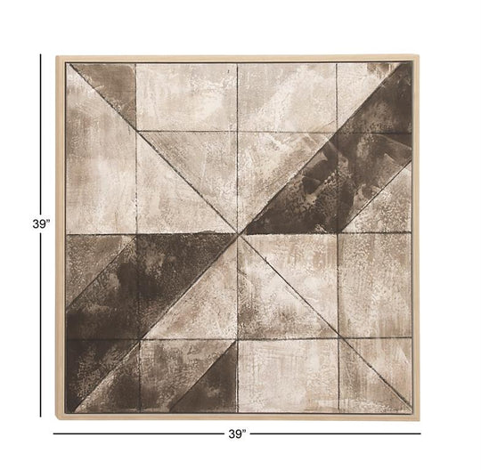 Checkered Geometric Wall Art with Light Gold Frame Set