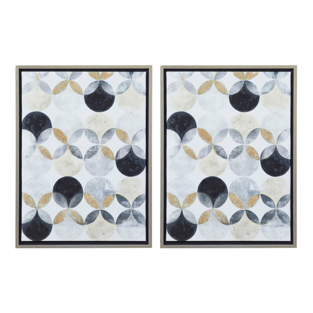 Illusive Circles Geometric Wall Art with Silver Frame Set