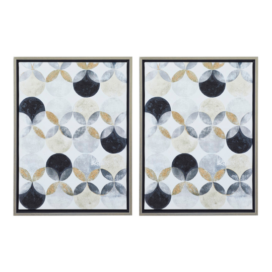 Illusive Circles Geometric Wall Art with Silver Frame Set