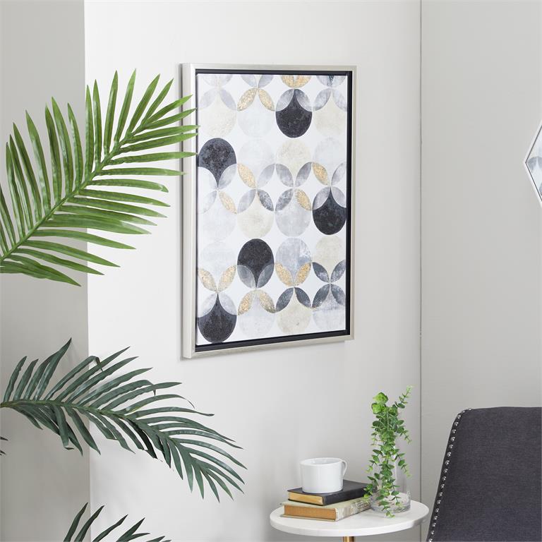 Illusive Circles Geometric Wall Art with Silver Frame Set