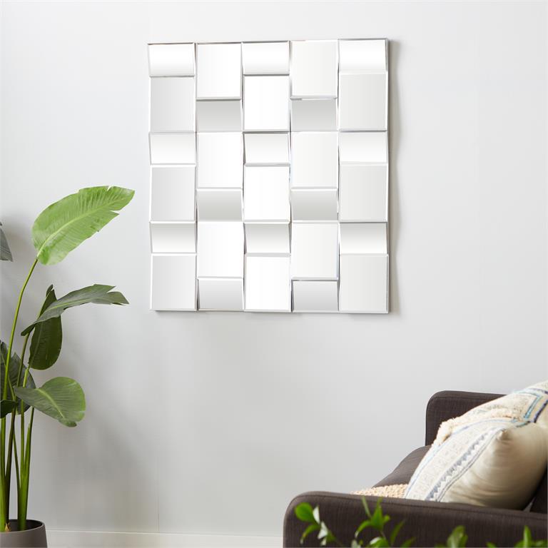 Geometric Checkered Wall Mirror, 39"