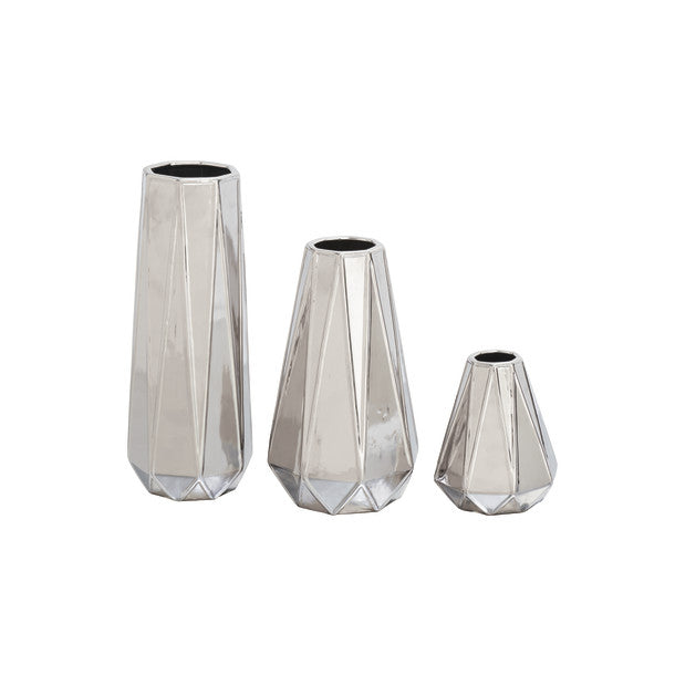 Metallic Ceramic Geometric Vase Set
