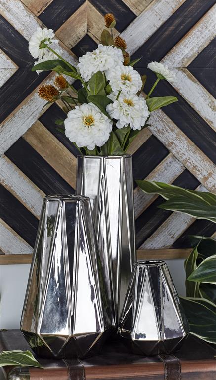Metallic Ceramic Geometric Vase Set