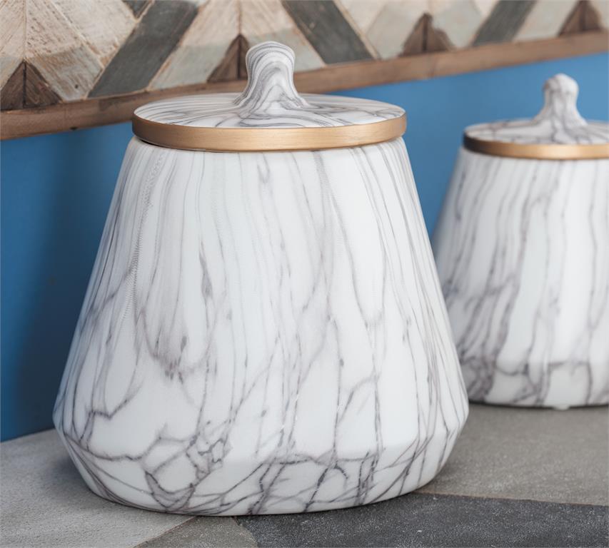 Ceramic Faux Marble Decorative Jars with Gold accent