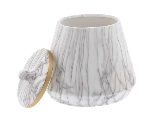 Ceramic Faux Marble Decorative Jars with Gold accent