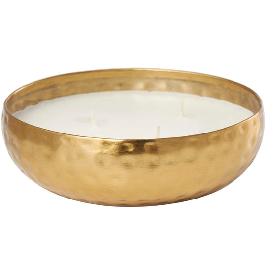 Large 3 Wick Scented Candle in Hammered Metal Bowl, 20 oz