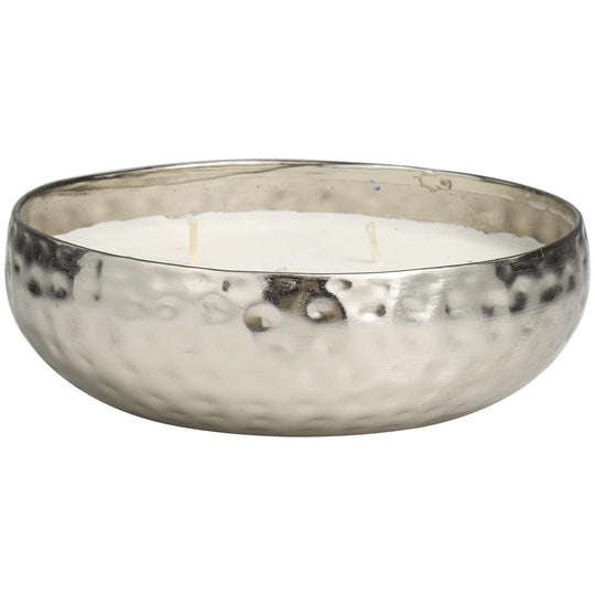 Large 3 Wick Scented Candle in Hammered Metal Bowl, 20 oz